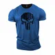 Gymtier, Bodybuilding-T-Shirt für Herren – Schädel mit US-Flagge – Trainings-Top Gr. M, königsblau