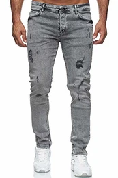Jeans Herren Destroyed Look Slim Fit Denim Strech Jeans-Hose RS-2062 (W32 / L32, Grau (2090))