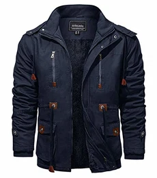 Winterparka Herren Jacke Übergangsjacke Warme Winter Mantel mit Kapuze Fleece Bomberjacke Military Parka Kapuzenjacke Outdoor Freizeit Jacke Dunkelblau M
