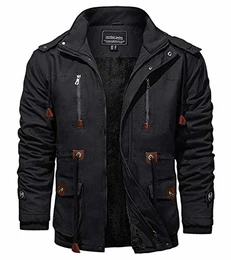 KEFITEVD Winterjacke Herren Fleece Gefüttert Bomberjacke mit Abnehmbarer Kapuze Winter Jacke Männer Fliegerjacke Warme Herrenjacke mit Vielen Taschen Schwarz M