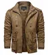 KEFITEVD Herrenjacke Winter Warm Gefüttert Fleece Jacke Jagdjacke Militär Bekleidung mit Abtrennbarer Kapuze Männer Herbstjacke Feldjacke Thermo Windjacke Khaki M