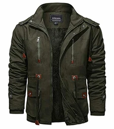 KEFITEVD Jacke Herren Winter Übergangsjacke Herbst Warm Parka Freizeitjacke Jagd Angeln Fleecejacke Gefüttert Winterparka Army Jacket Lange Pilotenjacke Dunkeloliv M