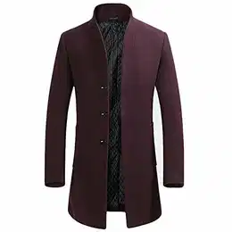 Herren Mantel Slim Fit Winter Wollmantel Dicker Langer Übergangsmantel Frühling Lässiger Wintermantel, Rot (Stil 2), M