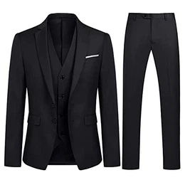 Anzug Herren 3 Teilig Anzüge Slim Fit 2-Knopf Herrenanzug Modern Formell Sakko Weste Hose für Business Hochzeit, Schwarz, M