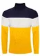KEFITEVD Rollkragenpullover Herren Gestreift Outdoor Arbeitspullover Winter Hoher Kragen Herrenpullover Männer Strick Oberteil Freizeit Bekleidung Stretch Pulli Navy-Weiß-Gelb M