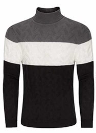 Strickpullover Herren Turtleneck Regular Fit Elastisch Sweatpullover Warm Work Pullover Männer Casual Norweger Pullover mit Kragen Frühling Dunkelgrau-Weiß-Schwarz M