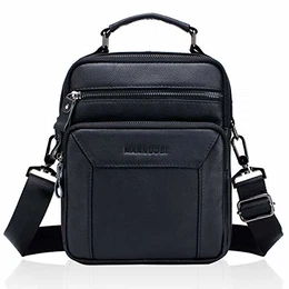 Leder Umhängetasche Herren Schultertasche Herrentasche mit Abnehmbarem Schultergurt Vintage für Arbeit Reise Alltagsleben Schwarz