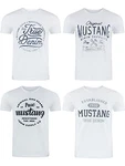 MUSTANG Herren T-Shirt 4er Pack Frontprint O-Neck Rundhalsausschnitt Kurzarm Regular Tee Shirt (P10) Schwarz/Weiß/Grau/Blau/Grün