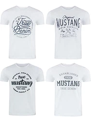 MUSTANG Herren T-Shirt 4er Pack Frontprint O-Neck Rundhalsausschnitt Kurzarm Regular Tee Shirt (P10) Schwarz/Weiß/Grau/Blau/Grün