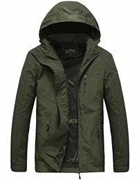 Regenjacke Herren Light Ubergangsjacke Herrn Steppjacke mit Kapuze, Spritzwassergeschützte Jacke, Winddichte und Warme Jacke Dunkelgrün M