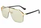 FEISEDY Classic Großer Rahmen Schild Sonnenbrille UV400 Schutz Flat Top Brille für Damen Herren B2634,Goldener Halberrahmen / Hellgelbe Linsen