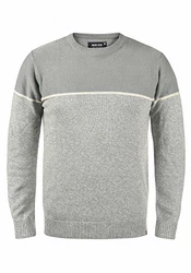 Indicode Lynn Herren Strickpullover Feinstrick Pullover mit Rundhalsausschnitt Light Grey