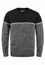 Indicode Lynn Herren Strickpullover Feinstrick Pullover mit Rundhalsausschnitt Black