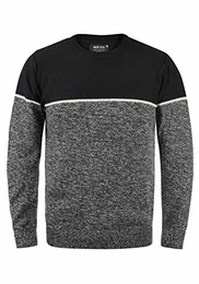 Lynn Herren Strickpullover Feinstrick Pullover mit Rundhalsausschnitt, Größe:M, Farbe:Black (999)