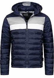 Indicode Herren Hampshire Steppjacke in Daunenjacken-Optik mit Abnehmbarer Kapuze warme modische Winterjacke leichte gefütterte Übergangsjacke Jacke für Männer Navy Mix M