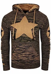 Herren Pullover Kapuzenpullover Comic Stern Front Strickpullover 341, Größe:M, Knitwear:Khaki/Camel 341