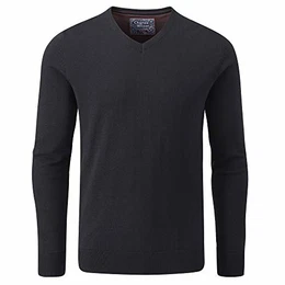 Feinstrick Baumwollpullover mit V-Ausschnitt für Herren (M, Navy (0120))