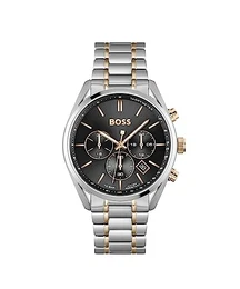 Herren 44mm Chronograph Quartz Uhr CHAMPION Kollektion mit Schwarzem Zifferblatt und Zweifarbigem Edelstahlarmband, Datumsfunktion, 3 Hilfszifferblätter, 10ATM Wasserdichtigkeit - 1513819