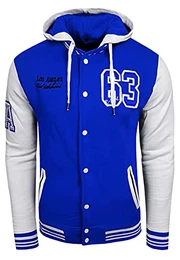 College Jacke Herren Kapuzenpullver Collegejacke Sweatshirt College Sweater 76-1, Größe:M, 6876-1:Sax/Weiß