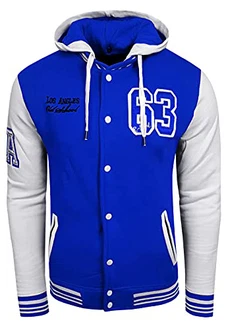 R-Neal College Jacke Herren Kapuzenpullver Collegejacke Sweatshirt College Sweater (76-1) Sax/Weiß (6876-1)