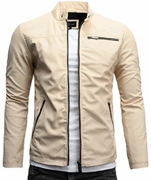 Vego Herren Eco-Lederjacke Cleane Leichte Slim Fit Basic Jacke Vegan (M, Beige Perforiert (Ecoleder))