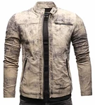 Crone Epic Herren Lederjacke Cleane Leichte Basic Jacke Vintage Beige