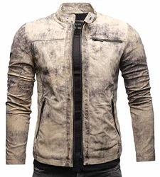 Crone Epic Herren Lederjacke Cleane Leichte Basic Jacke Vintage Beige
