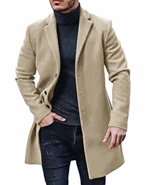 Mantel Herren Winter Wollmantel Slim Fit Lange Jacke Herren Business Beige M
