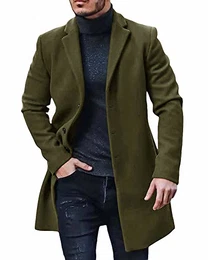 Mantel Herren Winter Wollmantel Slim Fit Lange Jacke Herren Business Grün M