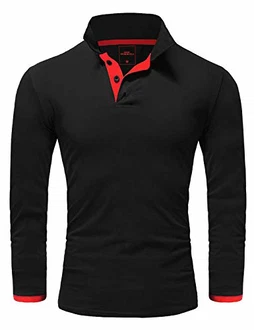 Amaci&Sons Herren Poloshirt Basic Kontrast Langarm Polohemd Shirt 5201 CHARLOTTE Schwarz/Rot Amaci&Sons Herren Poloshirt Basic Kontrast Langarm Polohemd Shirt 5201 CHARLOTTE Schwarz/Rot