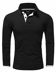 Amaci&Sons Herren Poloshirt Basic Kontrast Langarm Polohemd Shirt 5201 CHARLOTTE Schwarz/Weiß