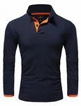 Amaci&Sons Herren Poloshirt Basic Kontrast Langarm Polohemd Shirt 5201 CHARLOTTE Navyblau/Orange