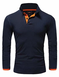 Amaci&Sons Herren Poloshirt Basic Kontrast Langarm Polohemd Shirt 5201 CHARLOTTE Navyblau/Orange