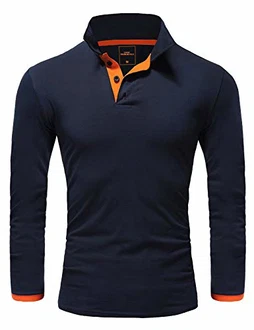 Amaci&Sons Herren Poloshirt Basic Kontrast Langarm Polohemd Shirt 5201 CHARLOTTE Navyblau/Orange