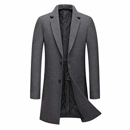 Wintermantel Herren Mantel Slim Fit Mittellang Wollmantel mit Stehkragen Business Mantel Herren Winter #8818 Grau M