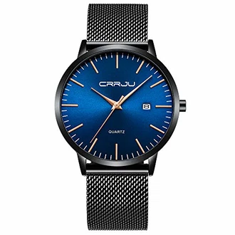 CRRJU Herren Uhr Ultra Dünne Wasserdicht Armbanduhr Herren Mode mit Edelstahlband Mesh Analog Quarz Business Männer Uhren Schwarz