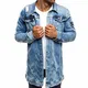 Herren Jeansjacke Lange Biker Style Herbst Jeans Jacket Denim Jacke Frühlings- Übergangsjacke Jeans Destroyed Vintage Used-Look mit Patches Herren Mode Mantel Jeansjacke Talliert Denim Jacket M