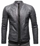 Crone Ivar Herren Lederjacke Cleane Basic Echtleder Jacke Grau