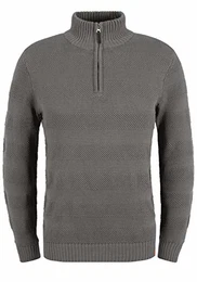 Blend Gaspar Herren Strickpullover Troyer Feinstrick Pullover Troyer, Größe:M, Farbe:Pewter Mix (200277)