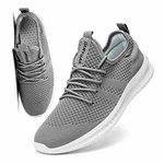 FUJEAK Herren Walkingschuhe Turnschuhe Fitnessstudio Sportschuhe Sneaker Running Tennis Schuhe Freizeit Straßenlaufschuhe Fashion Leichtgewichts Atmungsaktiv Schlüpfen Schuhe Grau