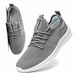 FUJEAK Herren Walkingschuhe Turnschuhe Fitnessstudio Sportschuhe Sneaker Running Tennis Schuhe Freizeit Straßenlaufschuhe Fashion Leichtgewichts Atmungsaktiv Schlüpfen Schuhe Grau