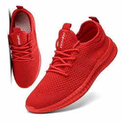 FUJEAK Herren Walkingschuhe Turnschuhe Fitnessstudio Sportschuhe Sneaker Running Tennis Schuhe Freizeit Straßenlaufschuhe Fashion Leichtgewichts Atmungsaktiv Schlüpfen Schuhe Rot