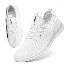 Herren Walkingschuhe Turnschuhe Fitnessstudio Sportschuhe Sneaker Running Tennis Schuhe Freizeit Straßenlaufschuhe Fashion Leichtgewichts Atmungsaktiv Schlüpfen Schuhe Weiß 43 EU