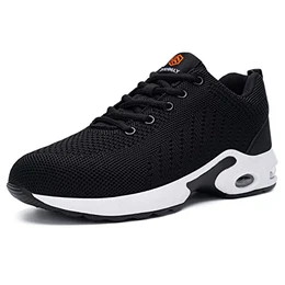 DYKHMILY Sicherheitsschuhe Herren Damen Leicht Luftkissen Arbeitsschuhe mit Stahlkappe Atmungsaktiv Sportlich Schutzschuhe Industrie Handwerk Sneaker(Schwarz Weiß,43EU)