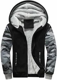 Herren Hoodie mit Reißverschluss Fleece Innenseite Kapuzenpullover Winter Warm Hoodie Pullover mit Kapuze Verdickte Kapuzenjacke Sweatjacke Winterjacke (Armeegrau/Schwarz, M)