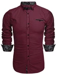 Coofandy Freizeithemd Schlankes Fit für Herren Weinrot