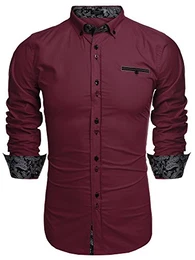 COOFANDY Herren Weiches und bequemes Freizeithemd mit langen Ärmeln und Schlankes Fit Button-down M Weinrot