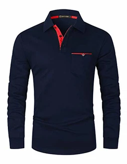 GHYUGR Herren Poloshirt Langarm Kontrast Tasche Polohemd T-Shirt Basic Polo