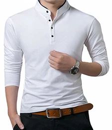 Herren-Poloshirt, normale Passform, langärmelig, einfarbig, Größe S bis 2XL, FBA Gr. M, weiß
