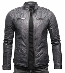 Crone Meo Herren Lederjacke Cleane Basic Echtleder Jacke Grey